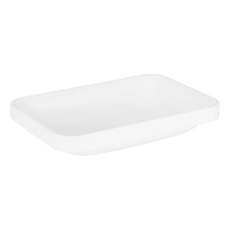 White Rectangular Resin Semi-Recessed Bathroom Sink