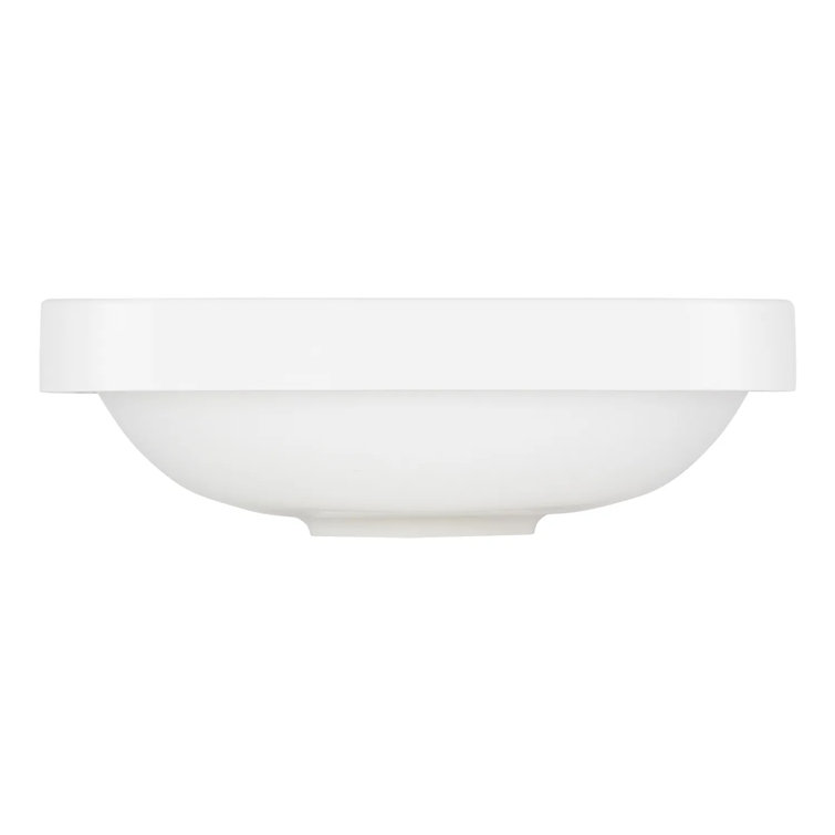 White Rectangular Resin Semi-Recessed Bathroom Sink