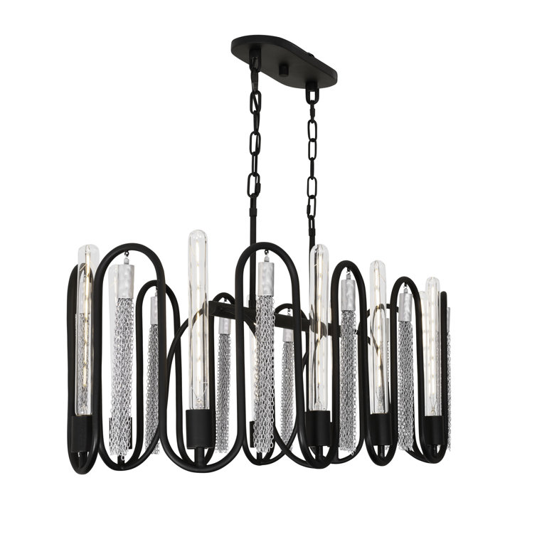 Darden 14" Matte Black & Chrome Linear Kitchen Island Pendant
