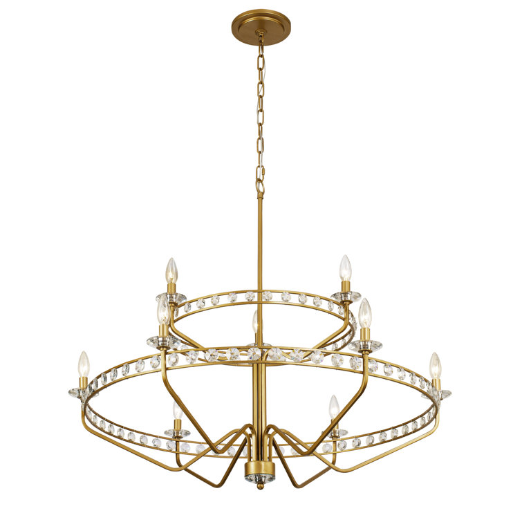 Monroe Antique Gold 9-Light Crystal Geometric Chandelier