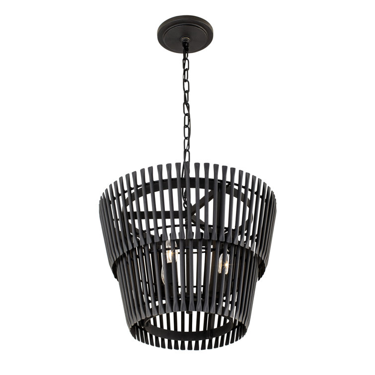 Apollo 3-Light Matte Black Drum Chandelier with Glass Accents