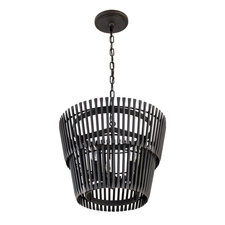 Apollo 3-Light Matte Black Drum Chandelier with Glass Accents
