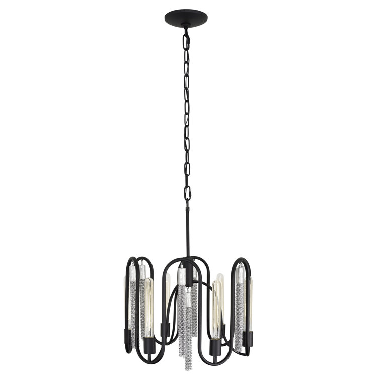 Matte Black and Chrome 6-Light Geometric Chandelier