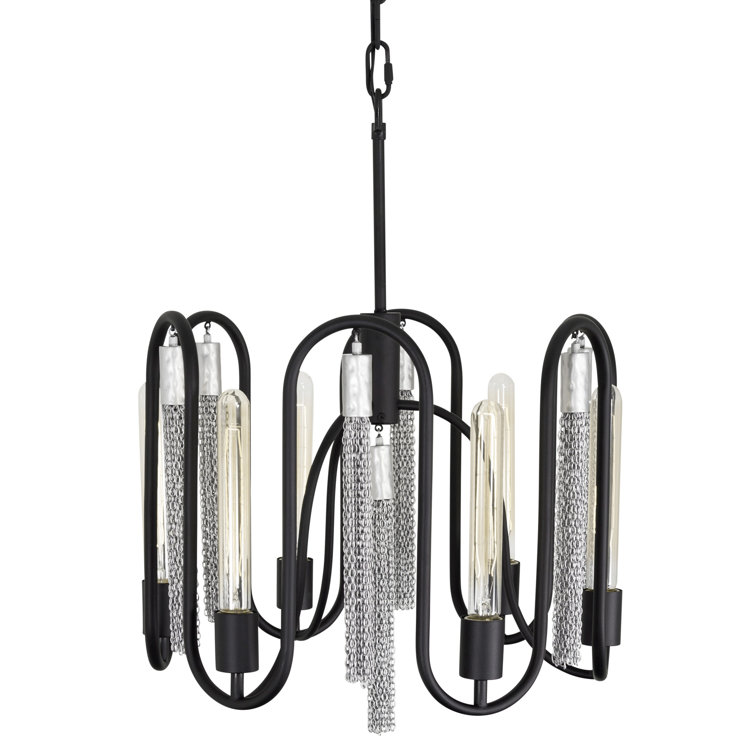 Matte Black and Chrome 6-Light Geometric Chandelier