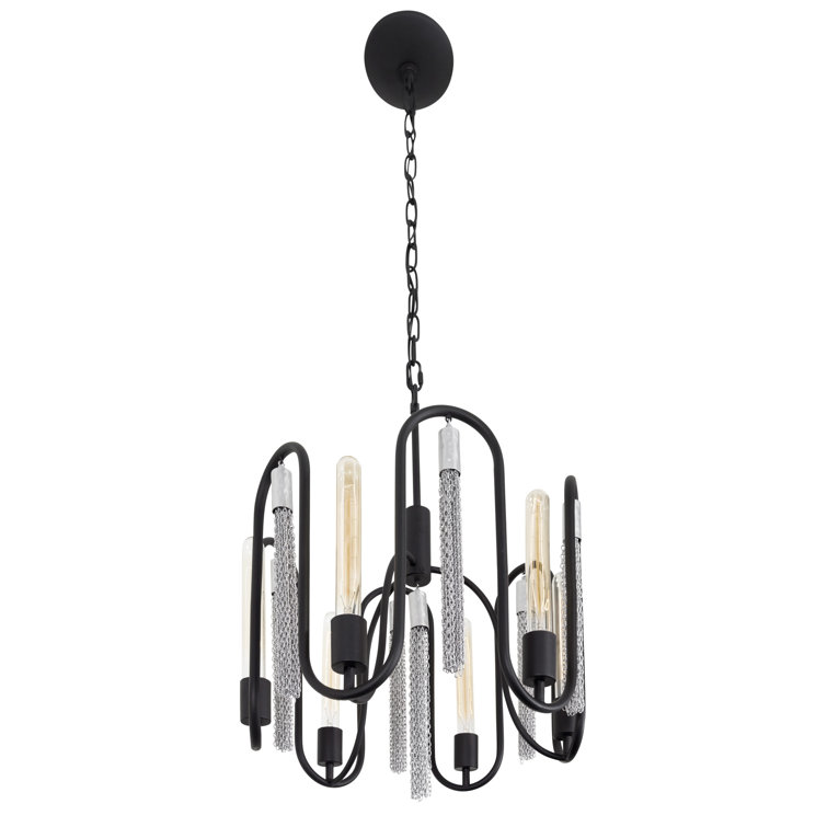 Matte Black and Chrome 6-Light Geometric Chandelier
