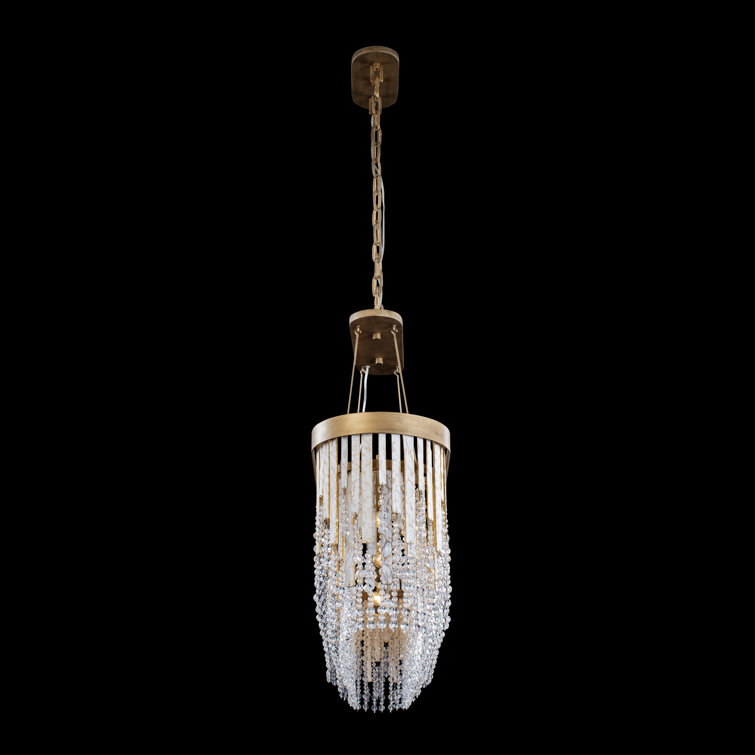White and Gold Crystal Beaded Linear Pendant Light