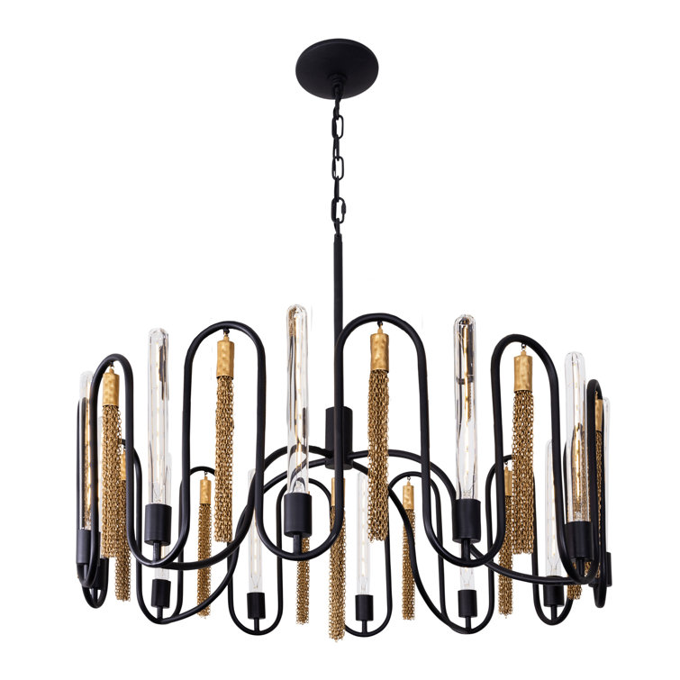 Darden 18'' Matte Black Drum Chandelier with Antique Gold Accents