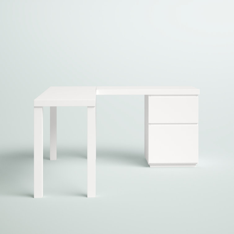 Executive White L-Shaped Desk with Filing Cabinet and Drawers