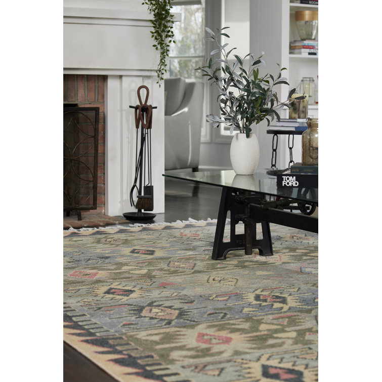 Nomad Blue Wool Hand-Knotted Geometric Area Rug