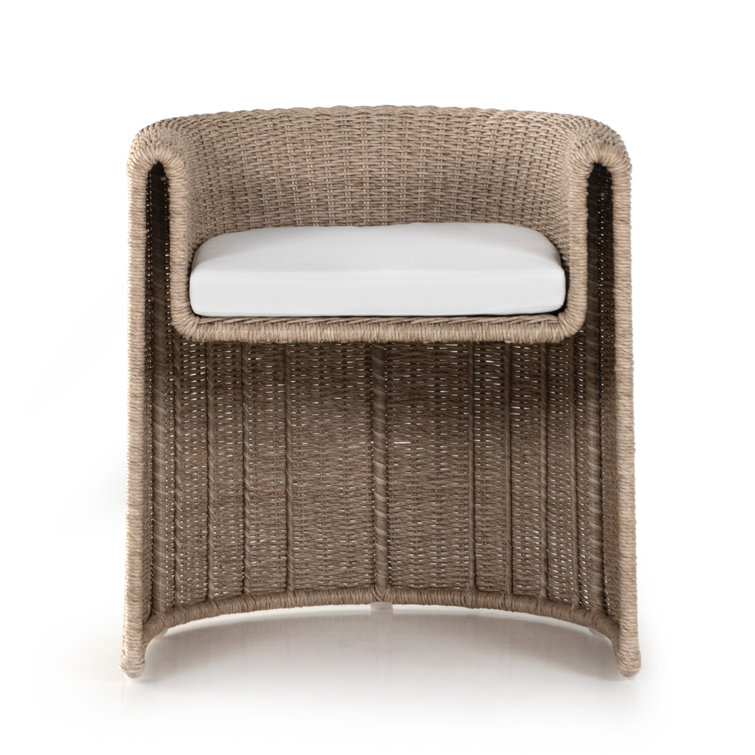 Madelena Beige Wicker Outdoor Dining Chair with Cushion
