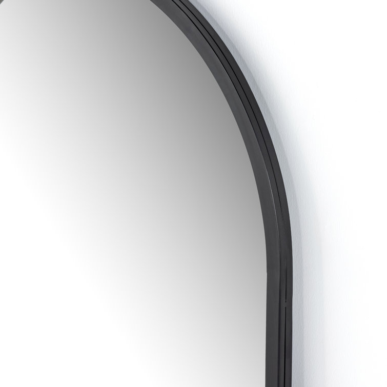 Elegant Matte Black Iron Oval Floor Mirror, 70" Height
