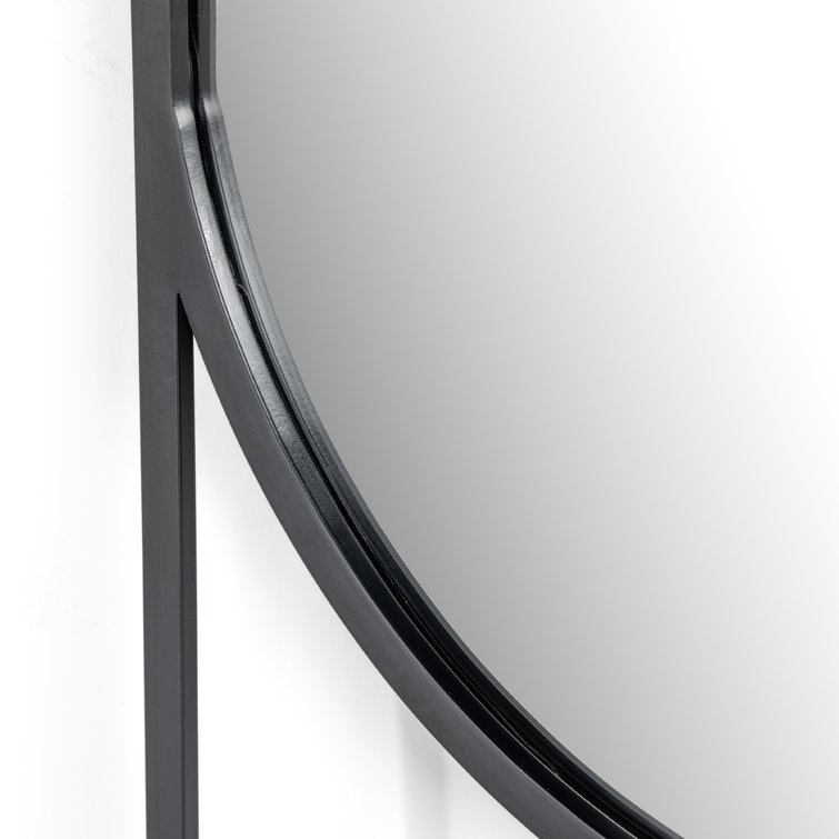 Elegant Matte Black Iron Oval Floor Mirror, 70" Height