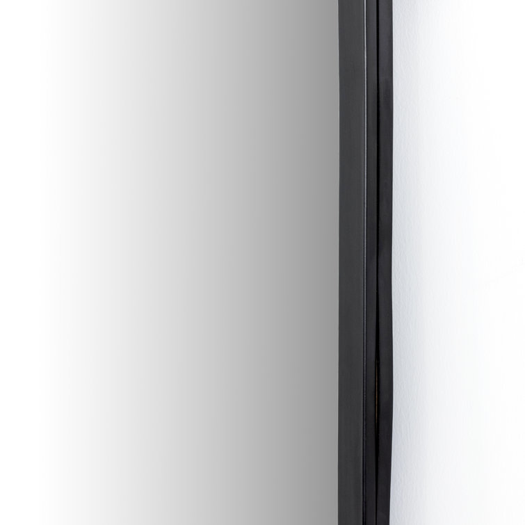 Elegant Matte Black Iron Oval Floor Mirror, 70" Height