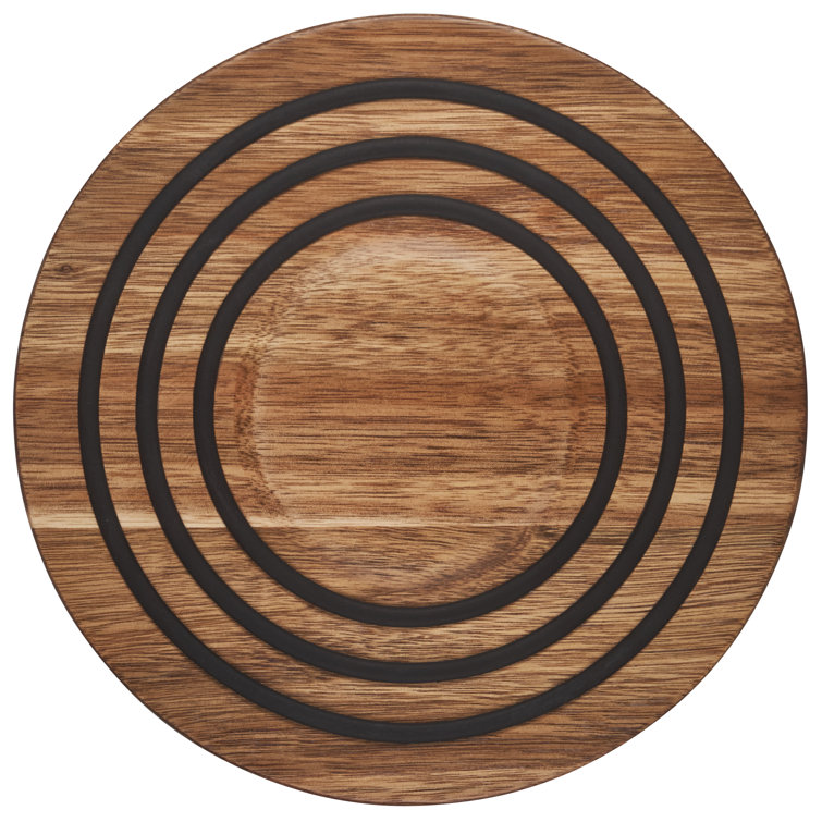 Acacia Wood Magnetic Trivet with Black Silicone Rings, 8-inch