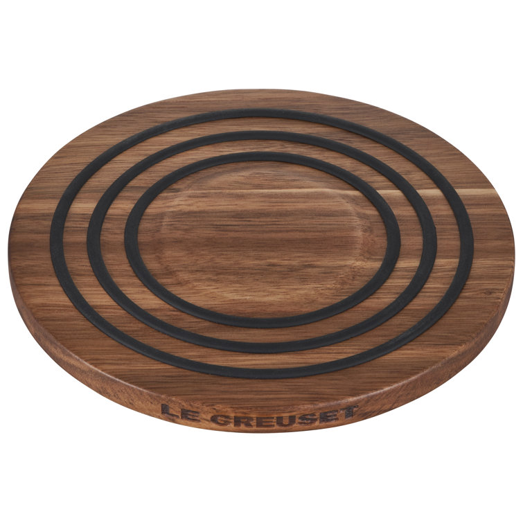 Acacia Wood Magnetic Trivet with Black Silicone Rings, 8-inch