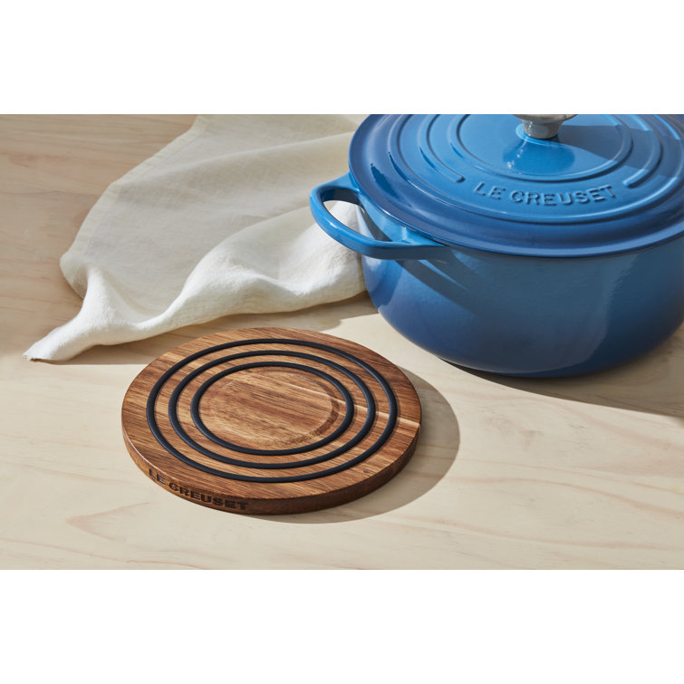 Acacia Wood Magnetic Trivet with Black Silicone Rings, 8-inch