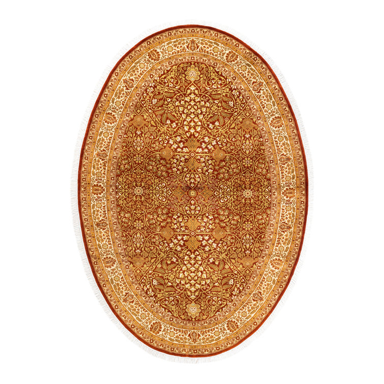 Handmade Red and Orange Wool Oriental 5' x 8' Area Rug