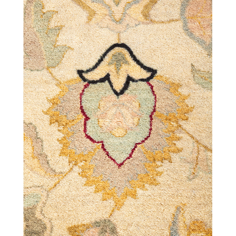 Elegant Hand-Knotted Ivory/Beige/Burgundy Wool Oriental Rug 10' x 14'