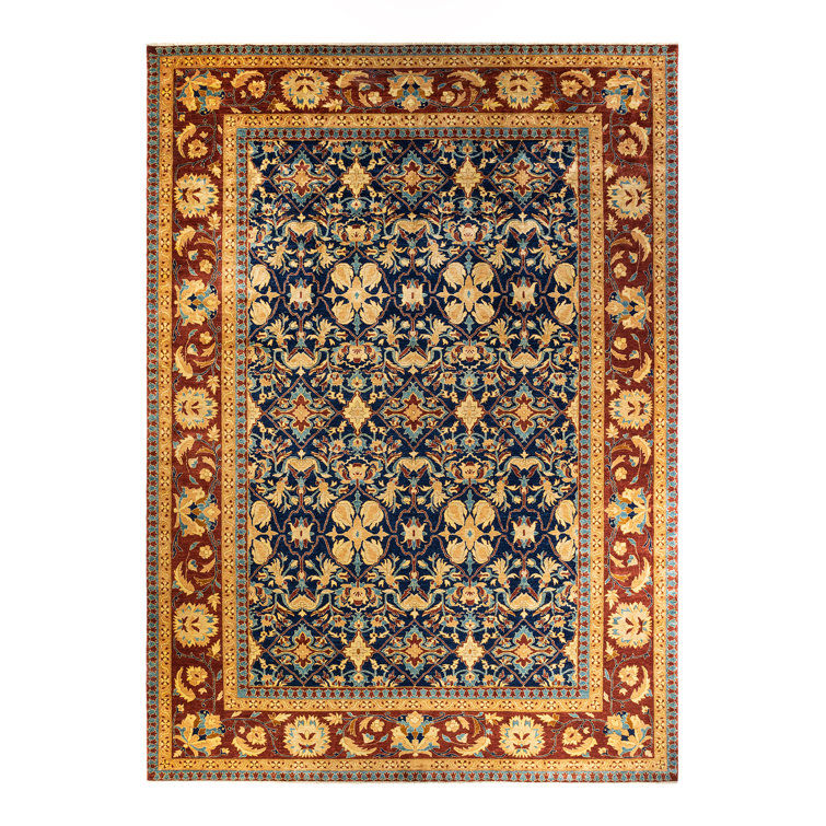 Hand-Knotted Artisanal Wool Oriental Rug in Blue, 12'3" x 17'4"