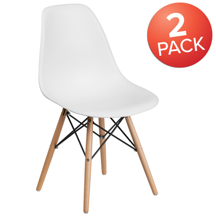 Elon Series 2-Pack White Plastic Side Chair with Wooden Legs