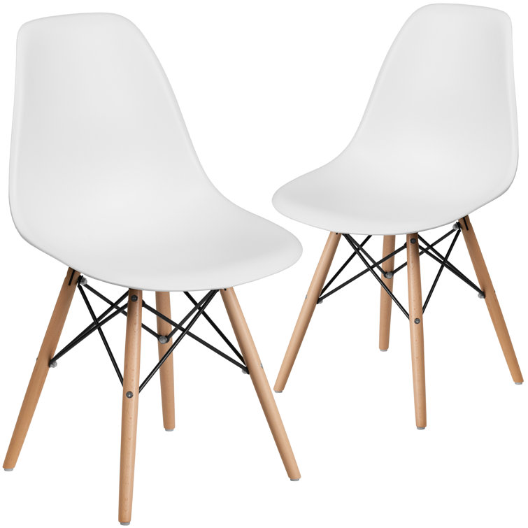 Elon Series 2-Pack White Plastic Side Chair with Wooden Legs