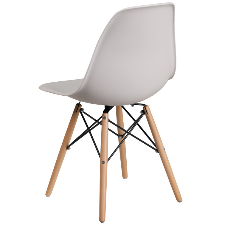 Elon Series 2-Pack White Plastic Side Chair with Wooden Legs