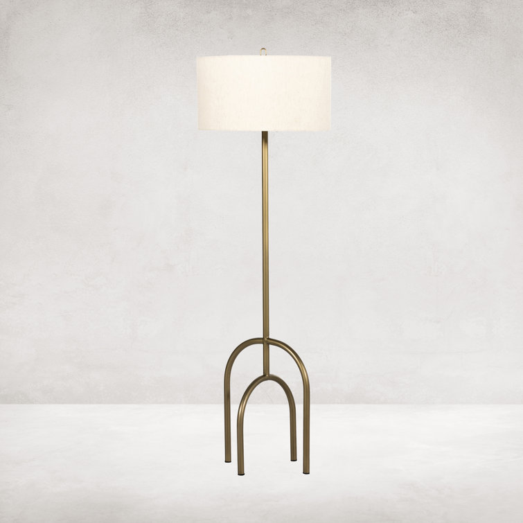 Arc Antique Brass Floor Lamp with Cotton Shade