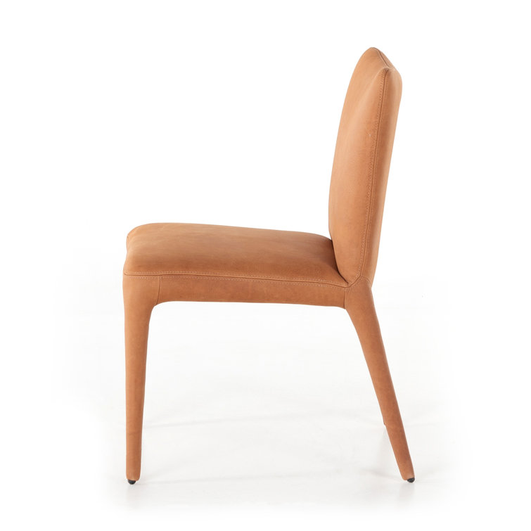 Heritage Camel Leather Upholstered Arm Chair with Wood Accents