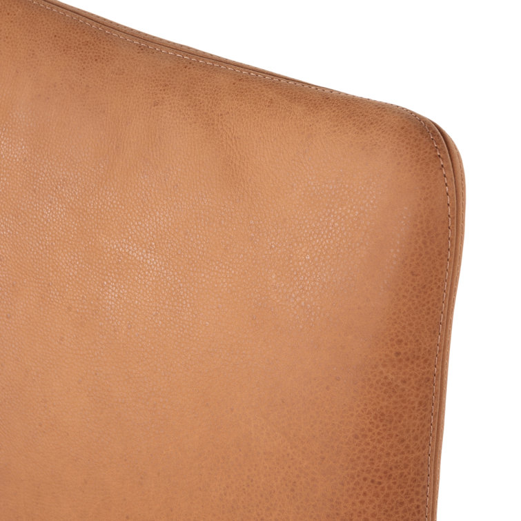 Heritage Camel Leather Upholstered Arm Chair with Wood Accents