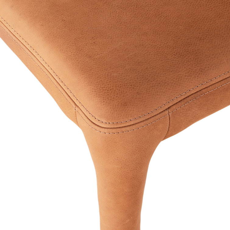Heritage Camel Leather Upholstered Arm Chair with Wood Accents
