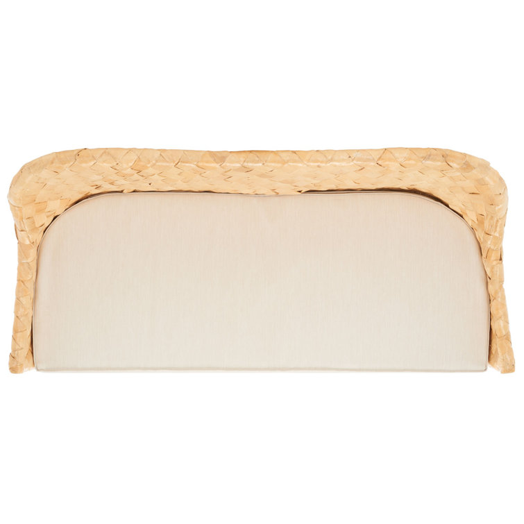 Natural Honey Rattan Woven Sofa Bench with White Cushion
