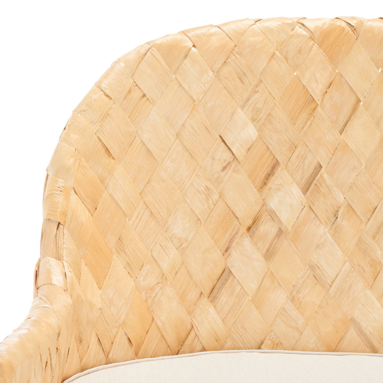 Natural Honey Rattan Woven Sofa Bench with White Cushion