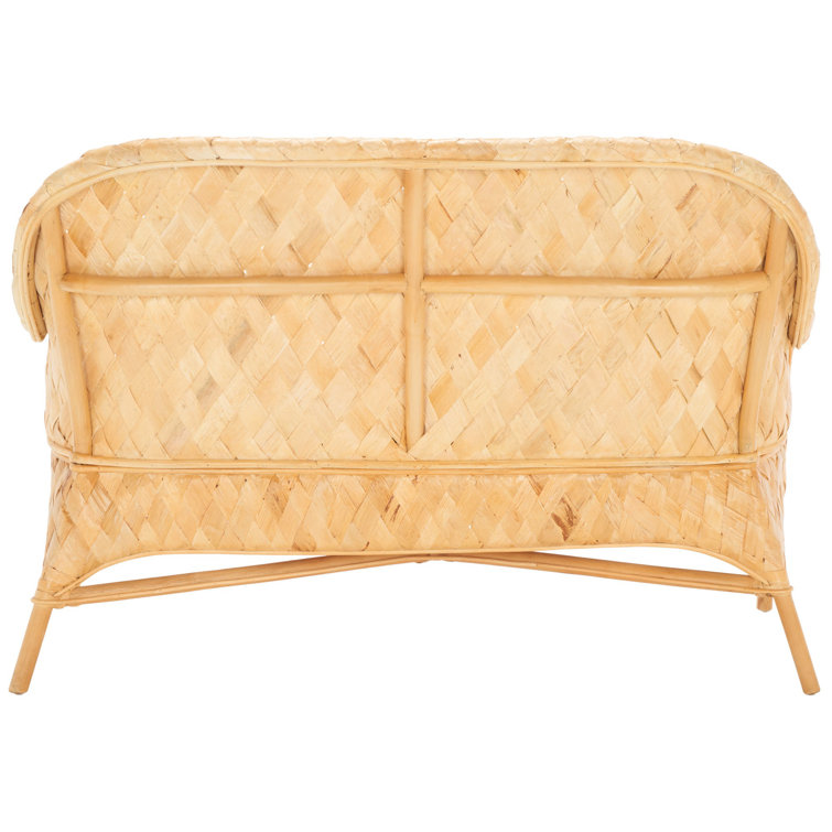 Natural Honey Rattan Woven Sofa Bench with White Cushion