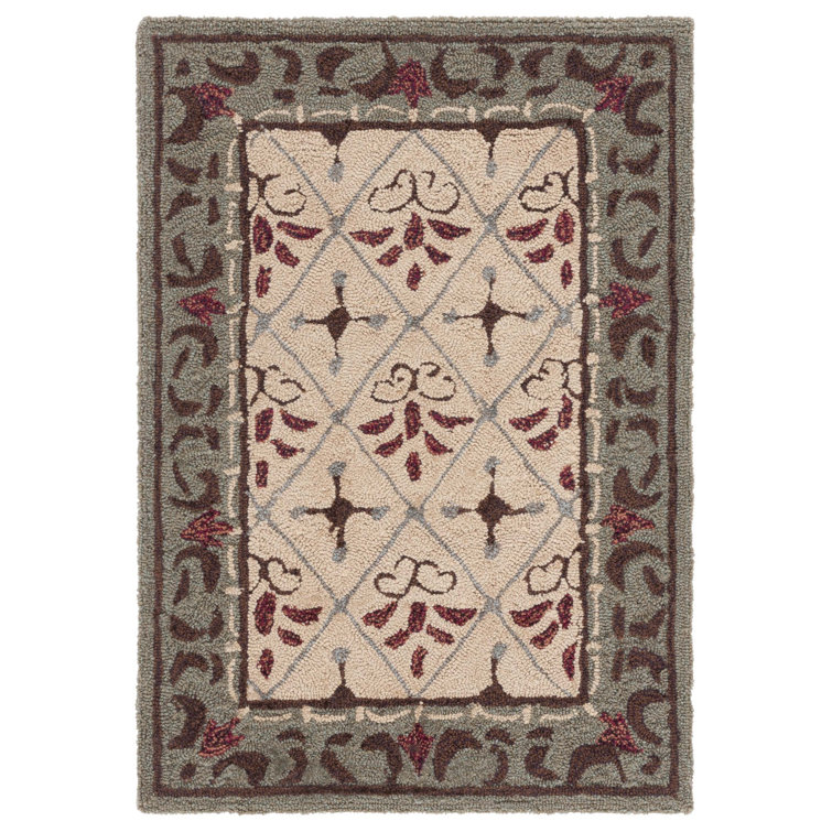 Handmade Red and Beige Floral Wool Accent Rug 2' x 3'