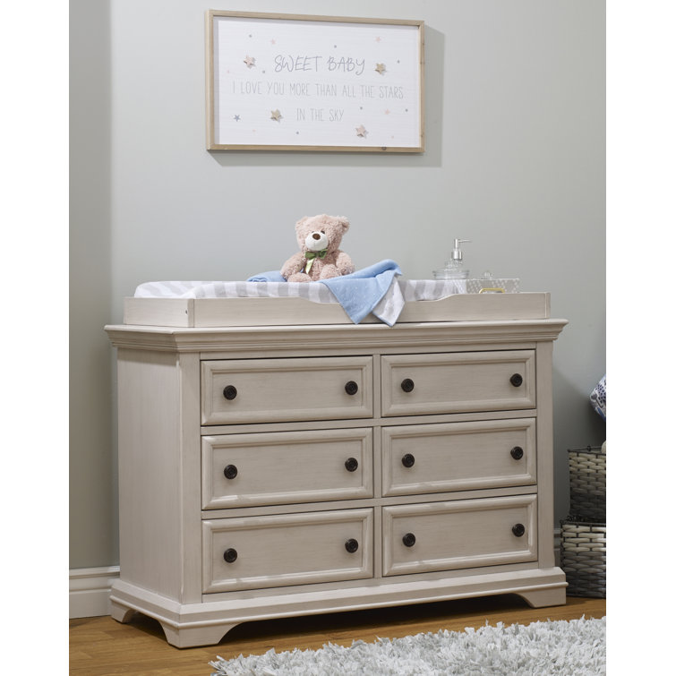 Brushed Ivory 55" Wood Double Dresser with Drawers