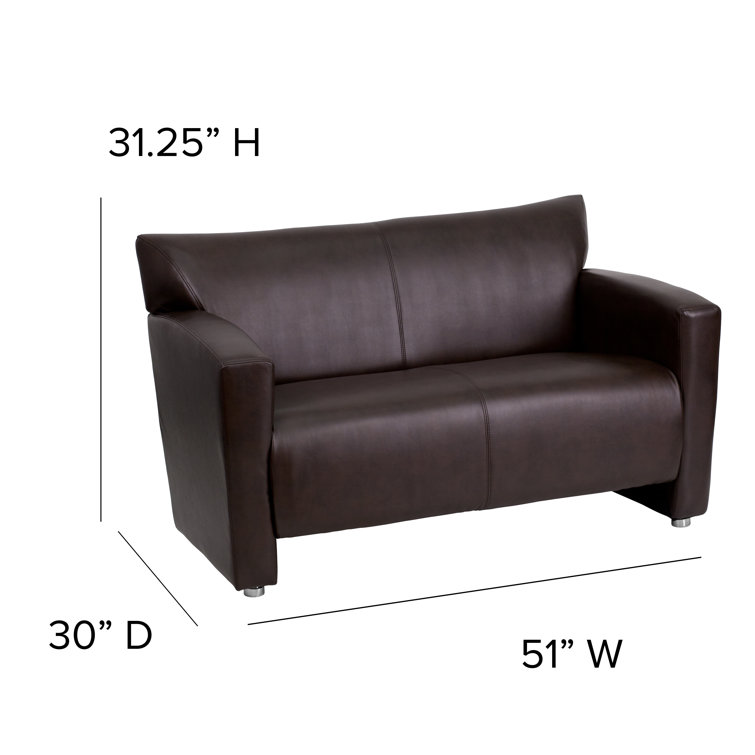 Modern Brown Faux Leather Loveseat with Flared Wooden Arms
