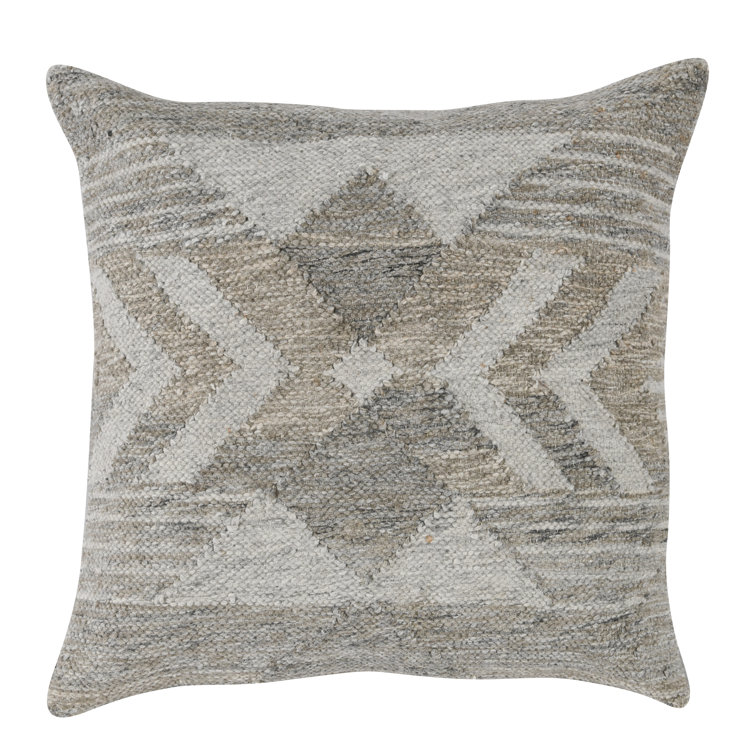 Gray and Beige Geometric Handwoven Outdoor Throw Pillow
