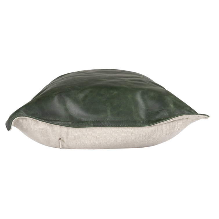 Forest Green Genuine Leather Embroidered Rectangular Pillow