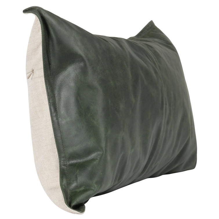 Forest Green Genuine Leather Embroidered Rectangular Pillow