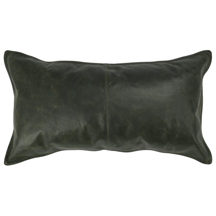 Forest Green Genuine Leather Embroidered Rectangular Pillow