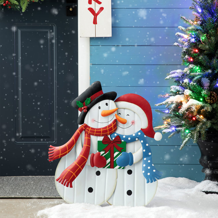 30"H Colorful Metal Christmas Snowman Yard Stake Decor