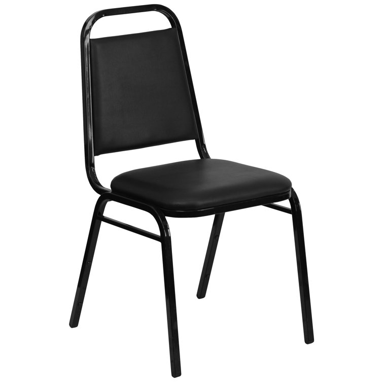 Black Vinyl Armless Stacking Banquet Chair with Metal Frame