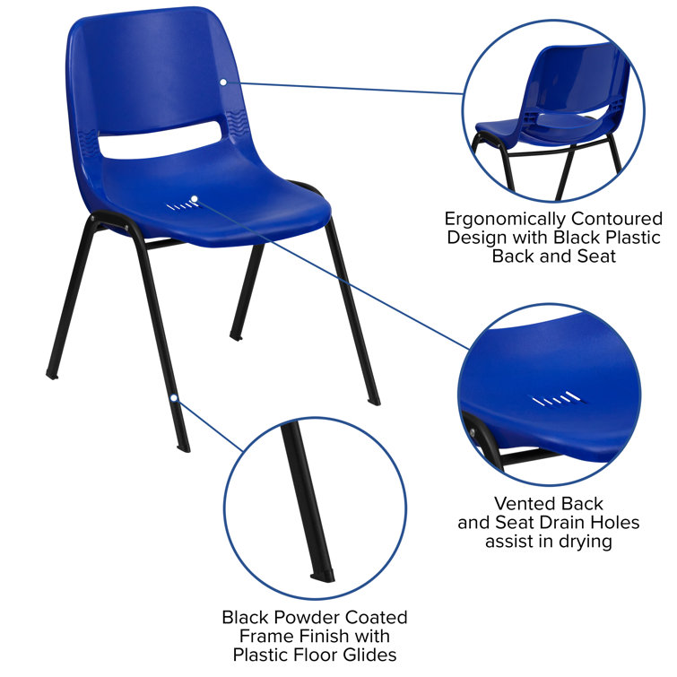 Blue Ergonomic Mid-Back Stacking Chair with Black Metal Frame