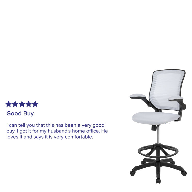 White Mesh Ergonomic Drafting Chair with Adjustable Foot Ring