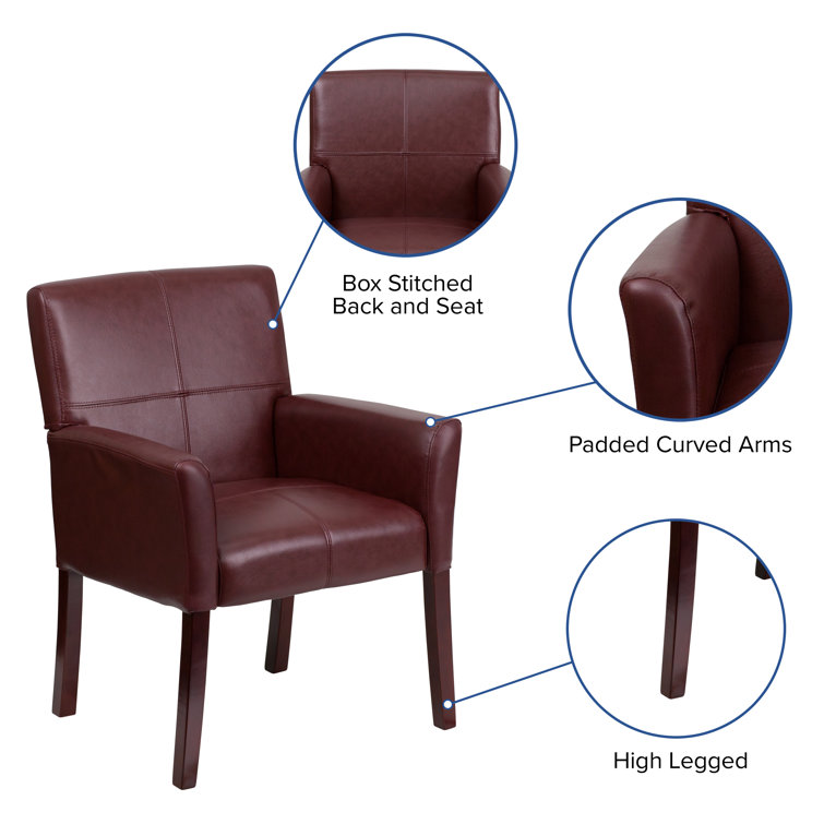 Elegant Burgundy LeatherSoft Executive Reception Armchair with Mahogany Wood Legs
