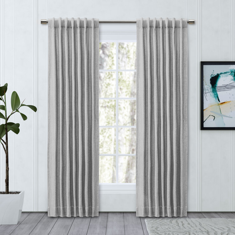Gray Pleated Cotton Light-Filtering Rod Pocket Panel