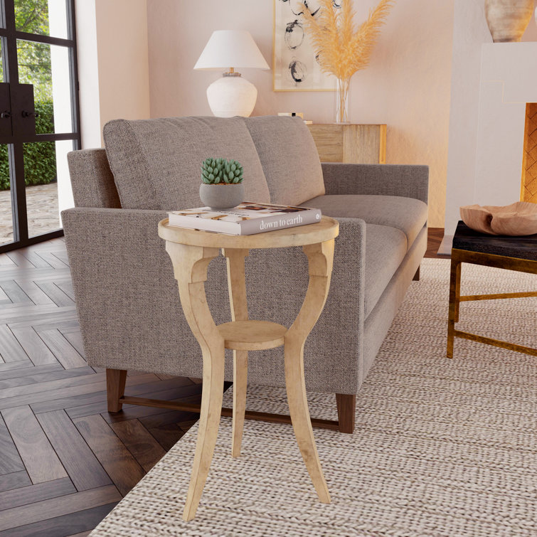 Rustic Gray Round Wood End Table with Shelf