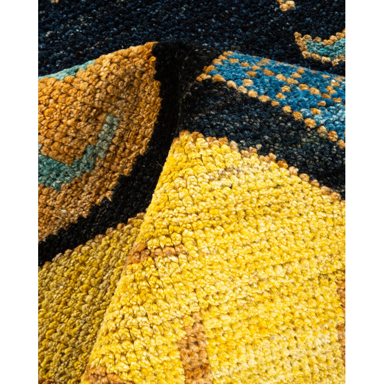 Handmade Black and Yellow Wool 9' x 12' Area Rug