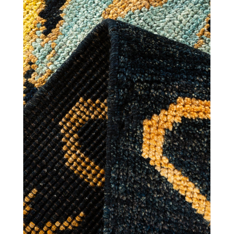 Handmade Black and Yellow Wool 9' x 12' Area Rug
