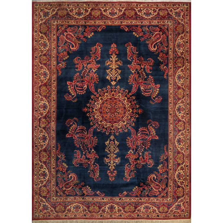 Kashan Blue and Ivory Hand-Knotted Wool Area Rug